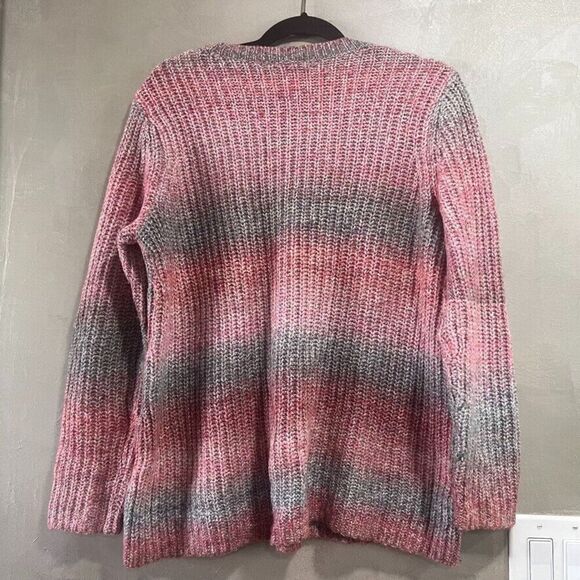 J.Jill Cozy Ombré Stripes Textured Sweater Pink Gray Medium - Picture 8 of 8